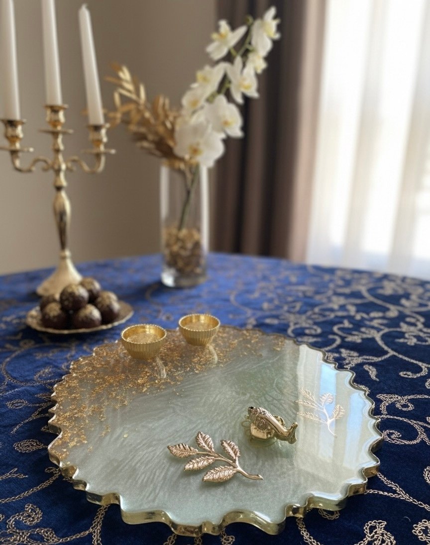 Handcrafted Epoxy Resin Pooja Thali