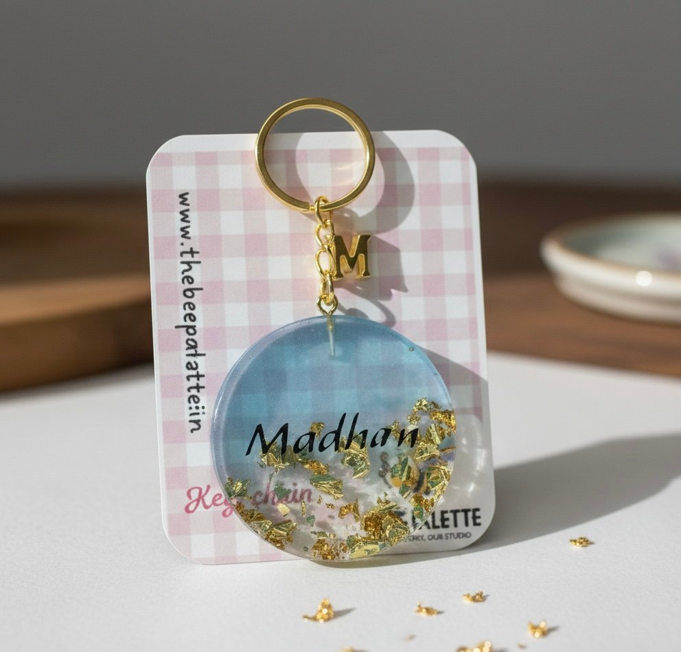 bespoke name resin keychain with gold inlay