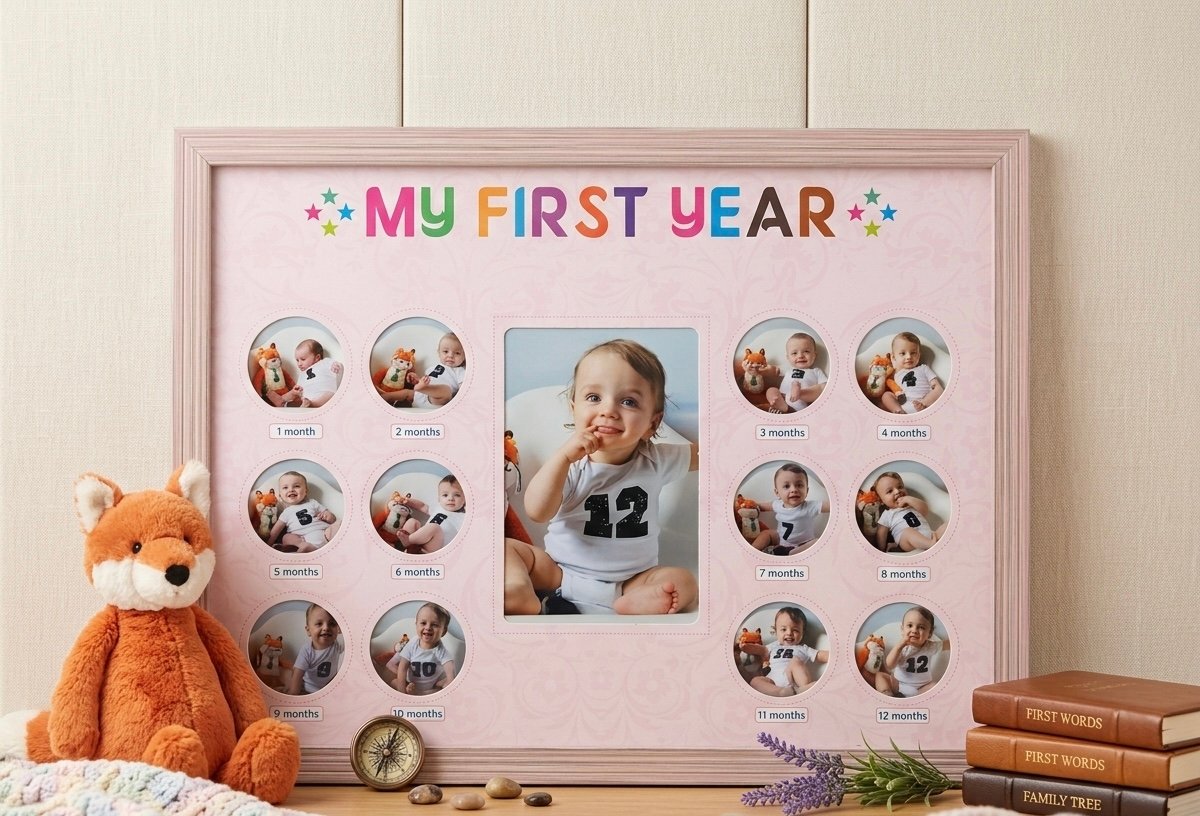 "my first year" 12 month baby milestone photo frame