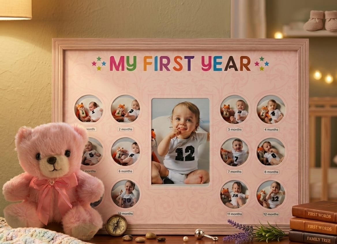 "my first year" 12 month baby milestone photo frame