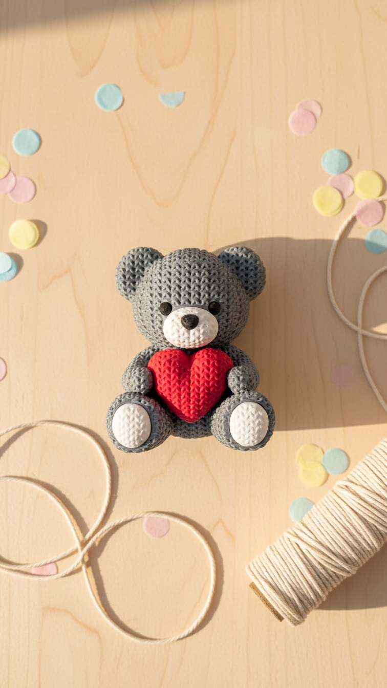 cute teddy holding heart symbol