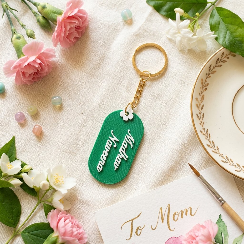 Dual Name Keychain with Flower Charm