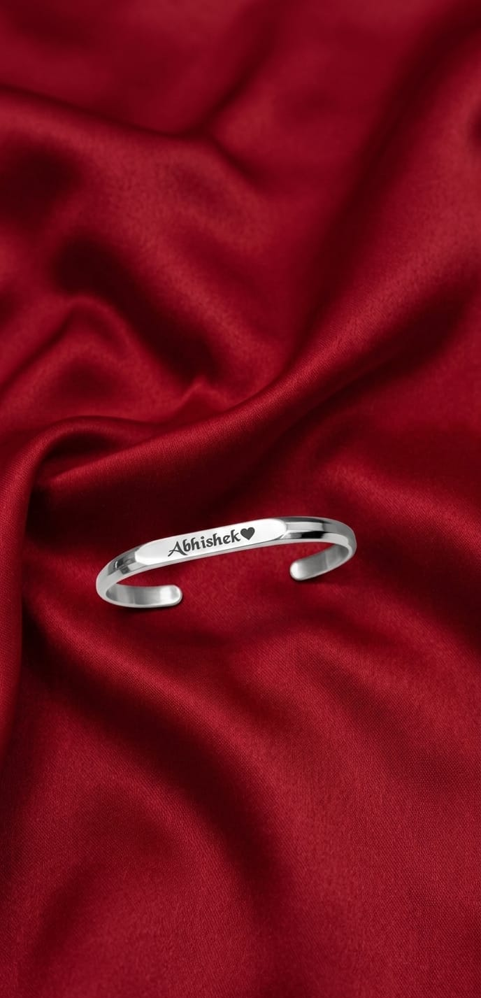 Personalized Silver Kada Rakhi | Custom Engraved Name