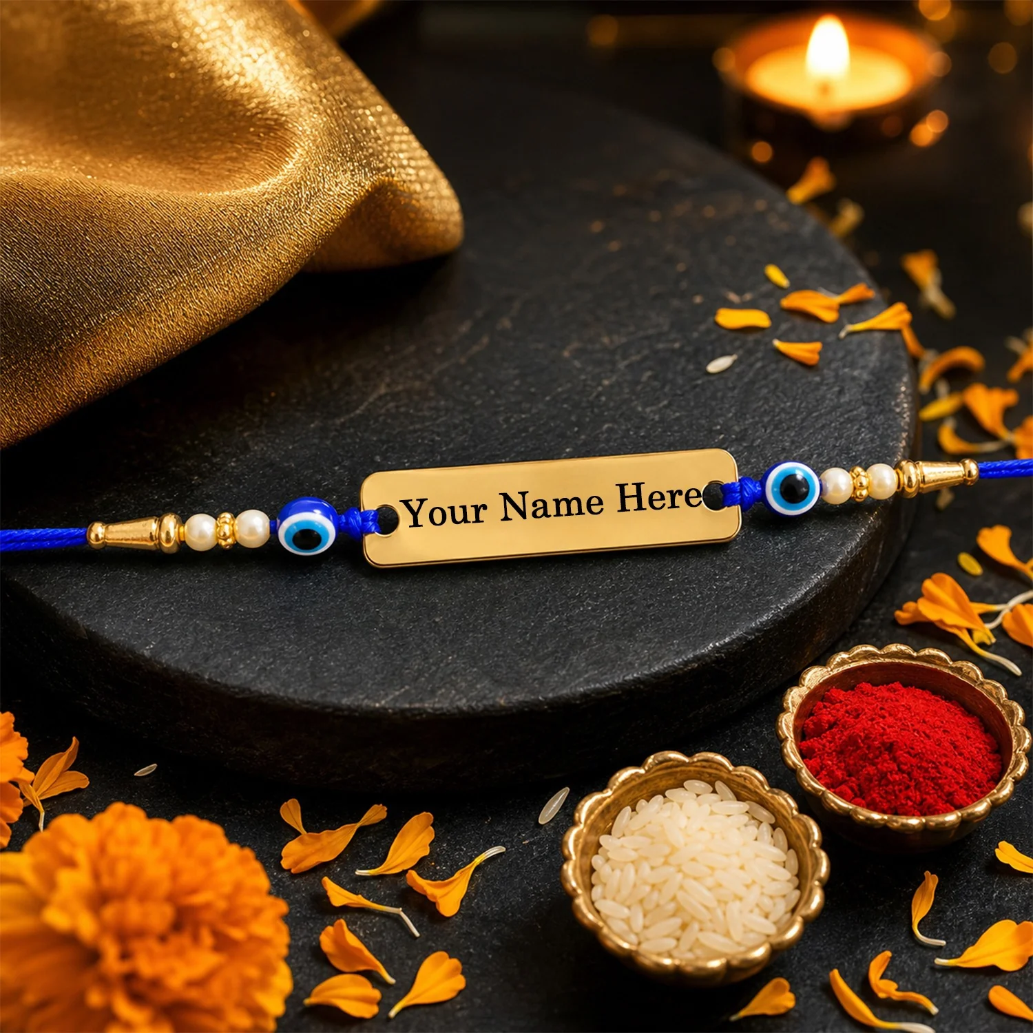 Custom Name Engraved Metal Evil Eye Rakhi